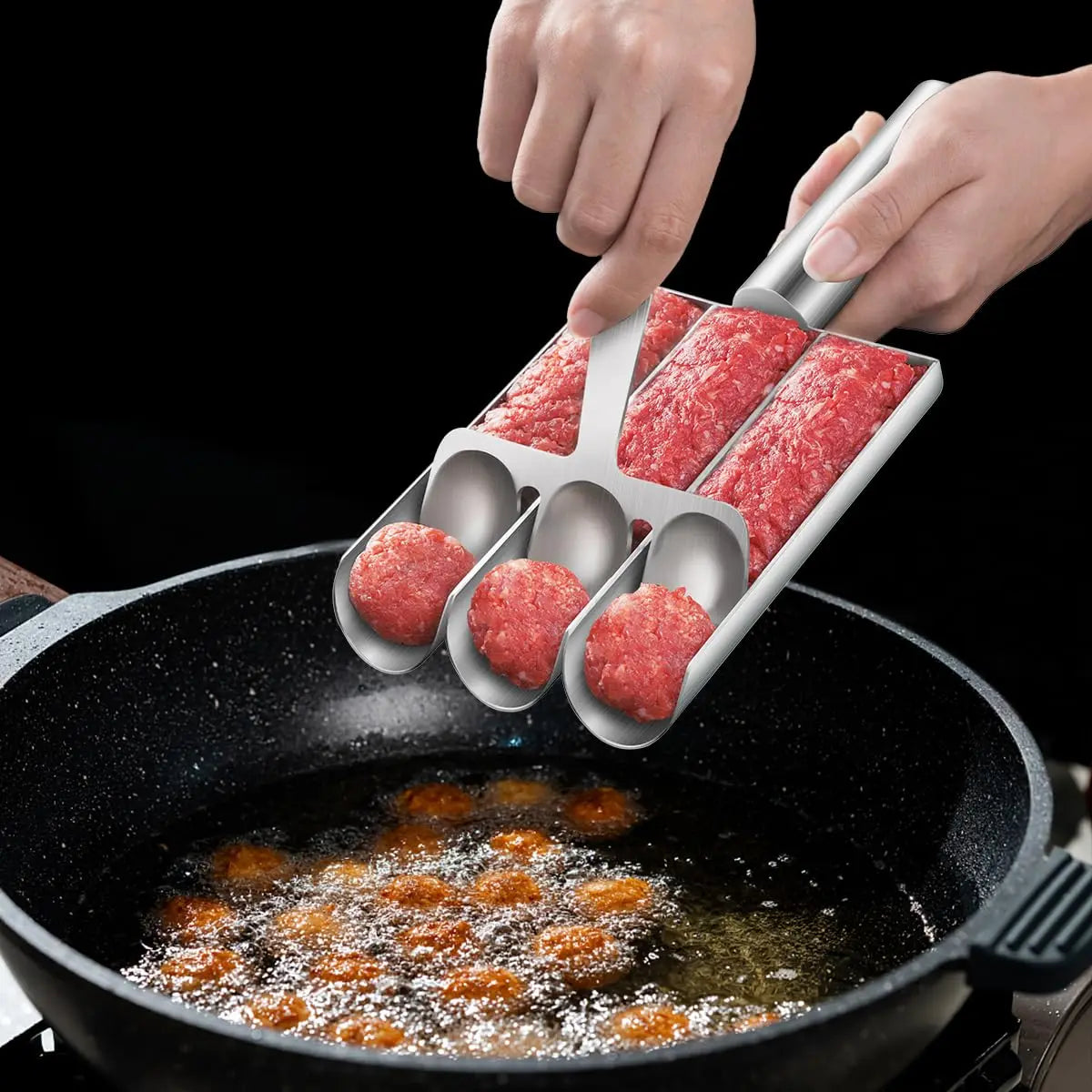 Non-stick, easy-release hand spatula for making meatballs