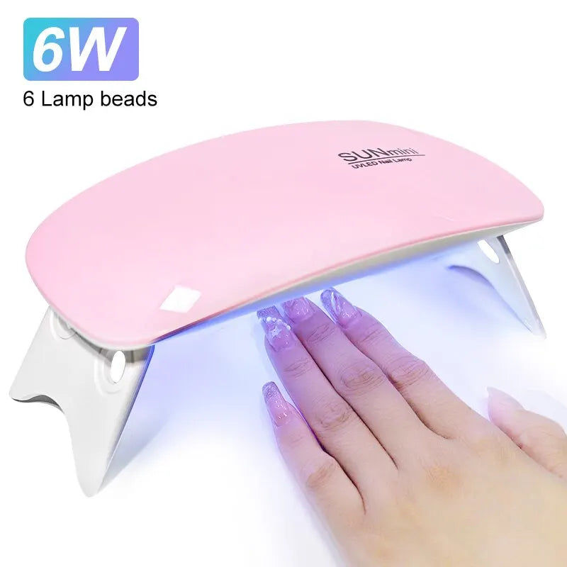 6W Portable Mini Nail Dryer with 6 UV LED Lights and USB Cable