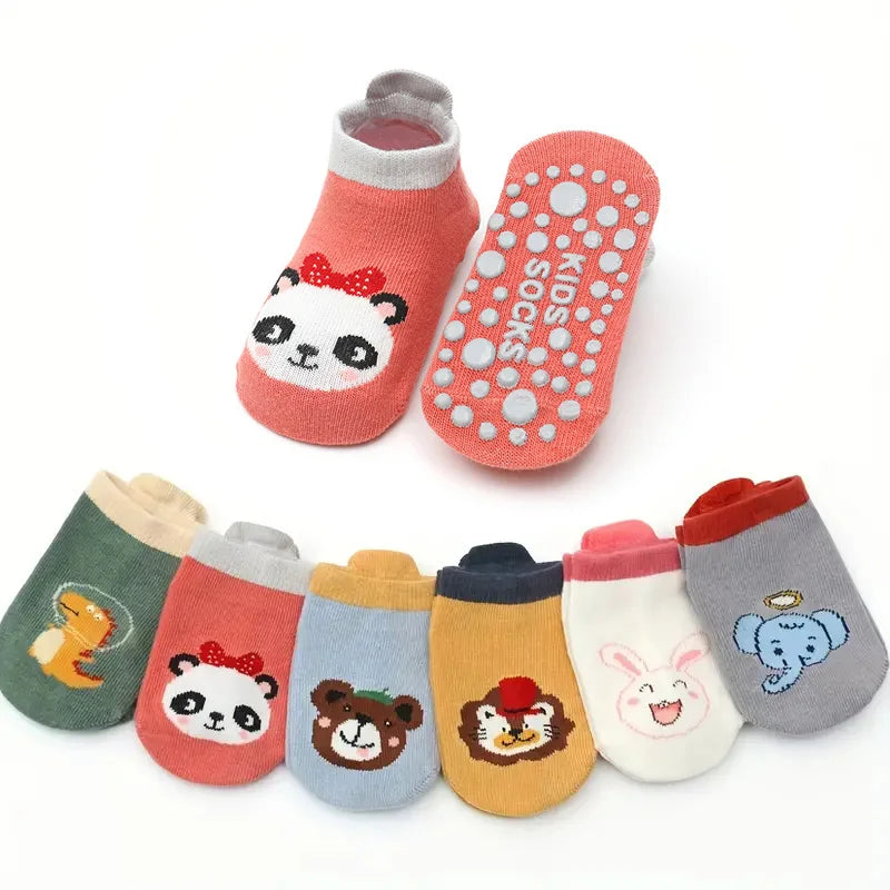 6 Pairs Cartoon Animal Pattern Anti-Slip Cotton Socks for Kids