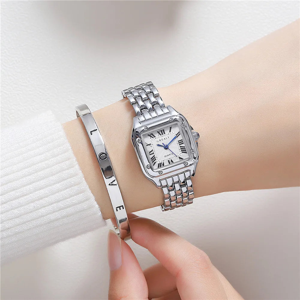 Women's Square Watch with Gold Alloy Strap