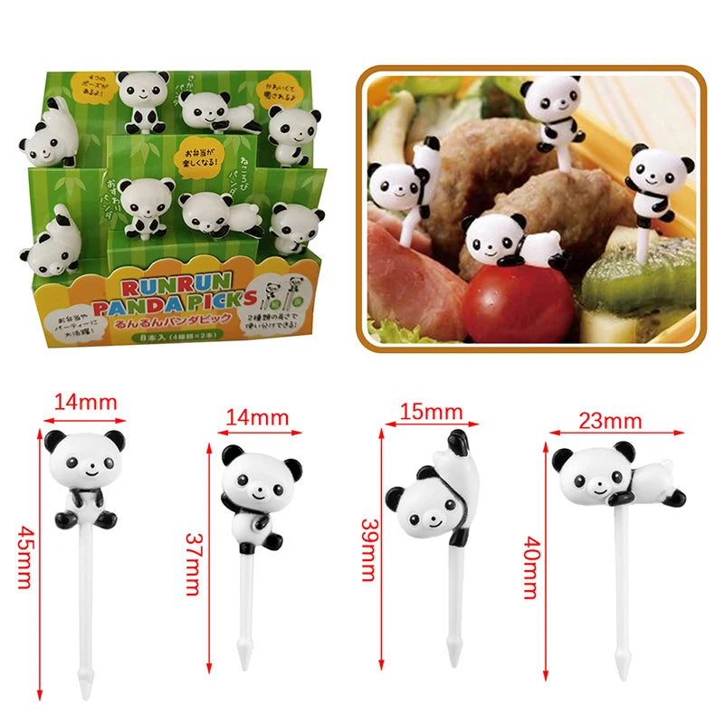 8pcs/set Cartoon Panda Shape Mini Fruit Fork