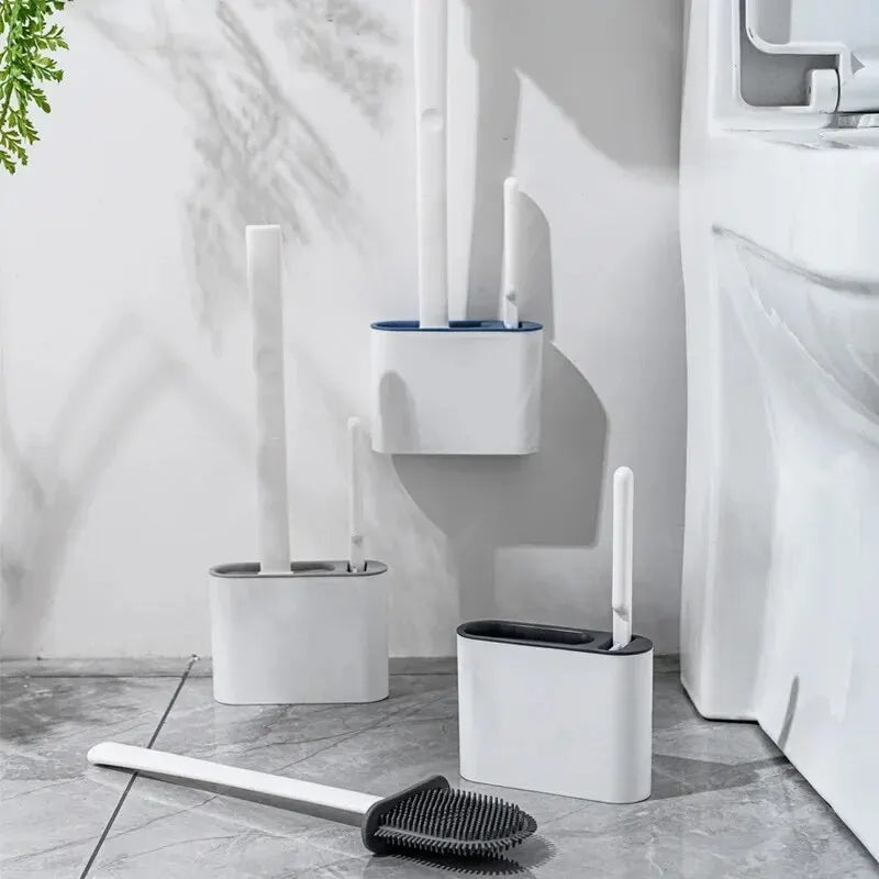 Wall Mounted Toilet Brush Holder with Long Handle Silicone Waterproof Quick Dry