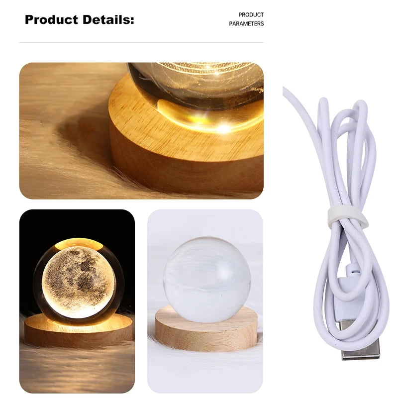 3D Crystal Ball Moon Planet Galaxy USB LED Lamp