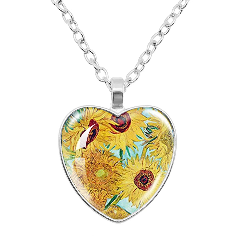 Van Gogh's Starry Sunflower Glass Necklace