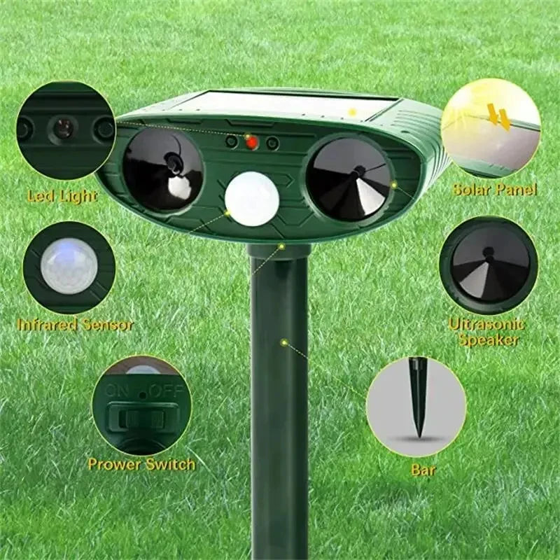 Solar Powered Rechargeable Waterproof Ultrasonic Dog Cat Repeller