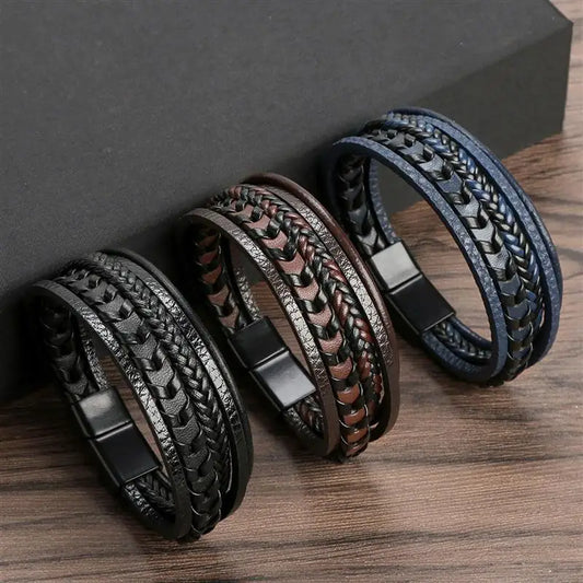 Men's Multilayer Leather Braided Rope Woven Bracelets,