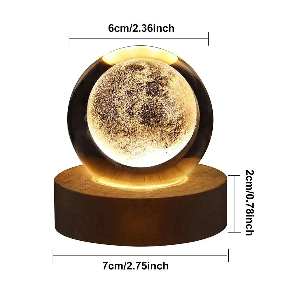 3D Crystal Ball Lamp with Galaxy and Planets Projections