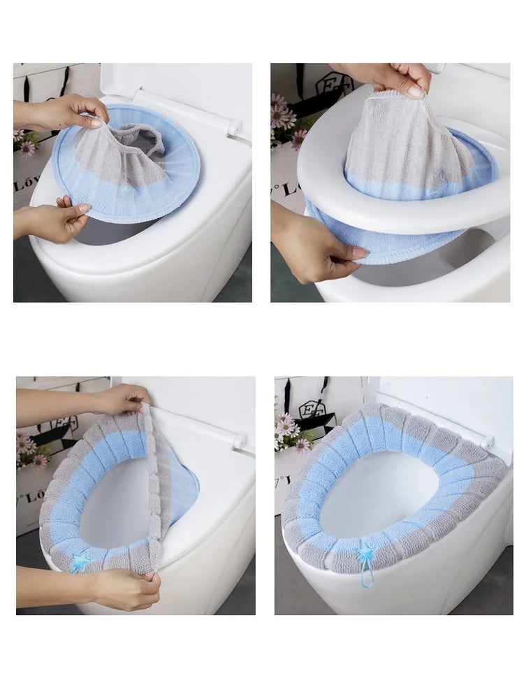 Thickened anti-freeze washable toilet cover, thick knitted