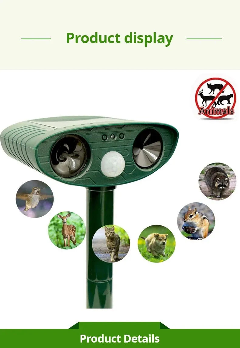 Solar Powered Rechargeable Waterproof Ultrasonic Dog Cat Repeller