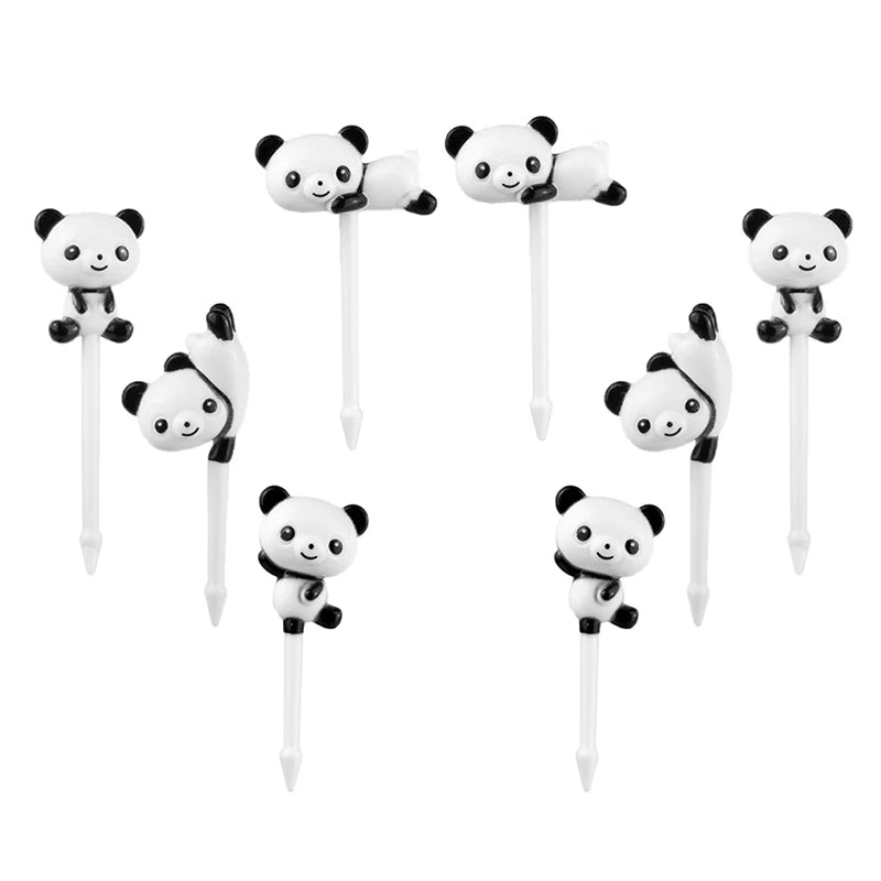 8pcs/set Cartoon Panda Shape Mini Fruit Fork