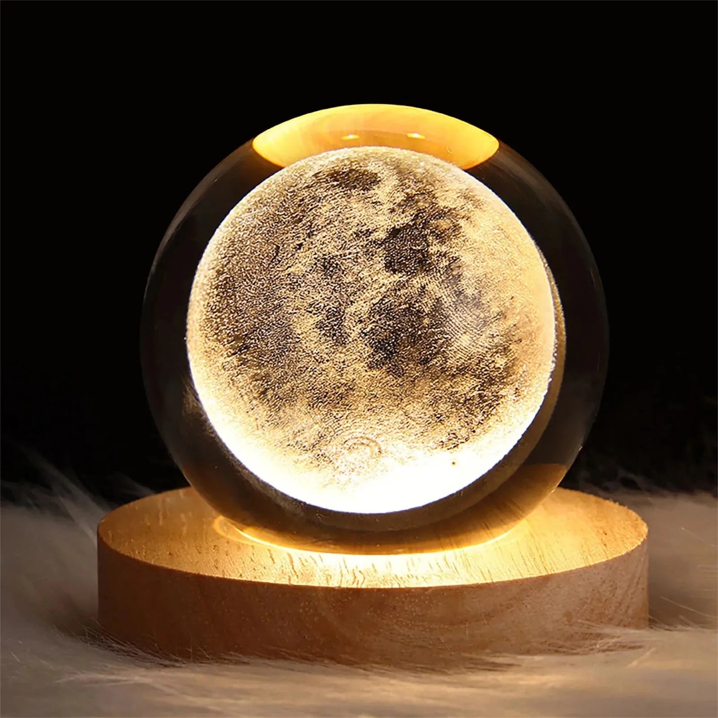 3D Crystal Ball Lamp with Galaxy and Planets Projections