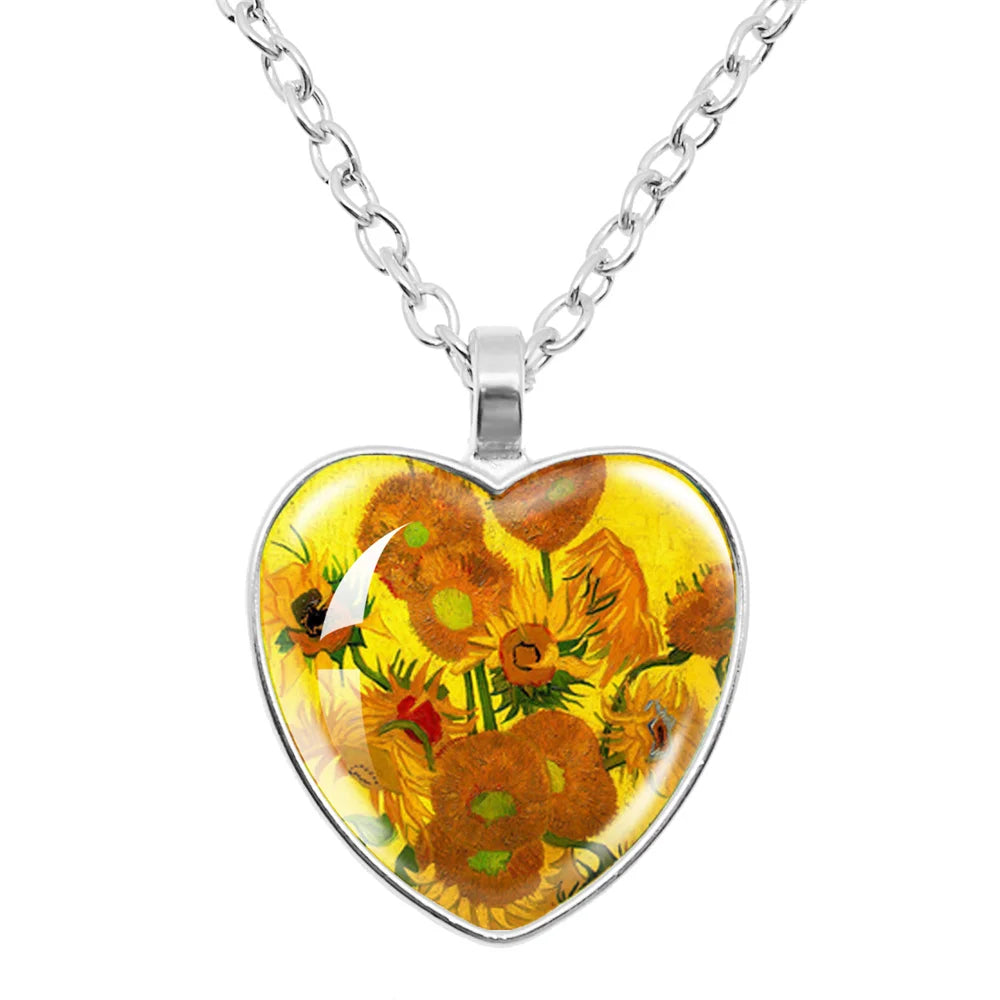 Van Gogh's Starry Sunflower Glass Necklace