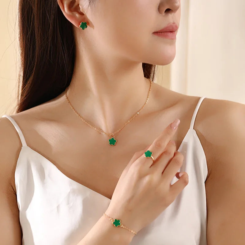 Luxury Flower Earrings, Necklace and Ring Set