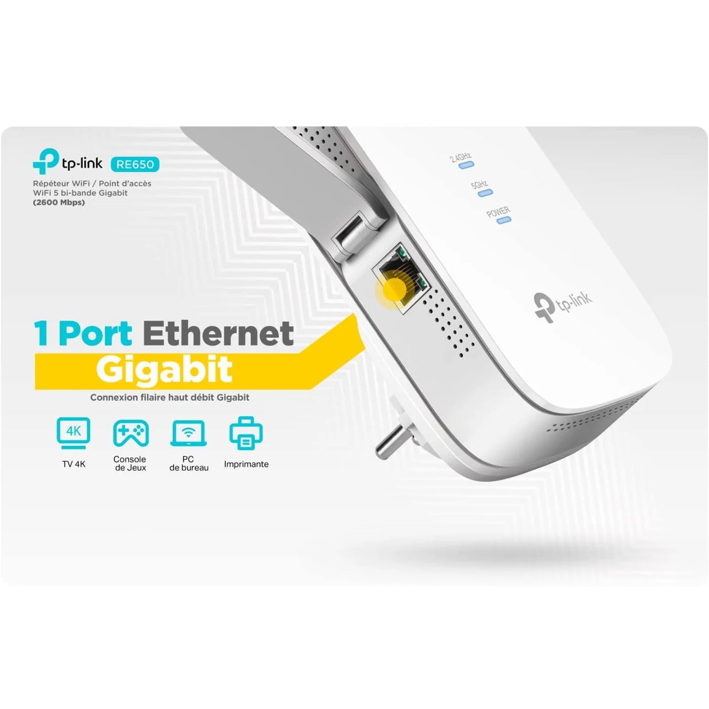 TP-Link AC2600 WiFi Extender RE650 Up to 2600Mbps Dual Band WiFi Range Extender Gigabit Port Internet Booster Repeater Access P.