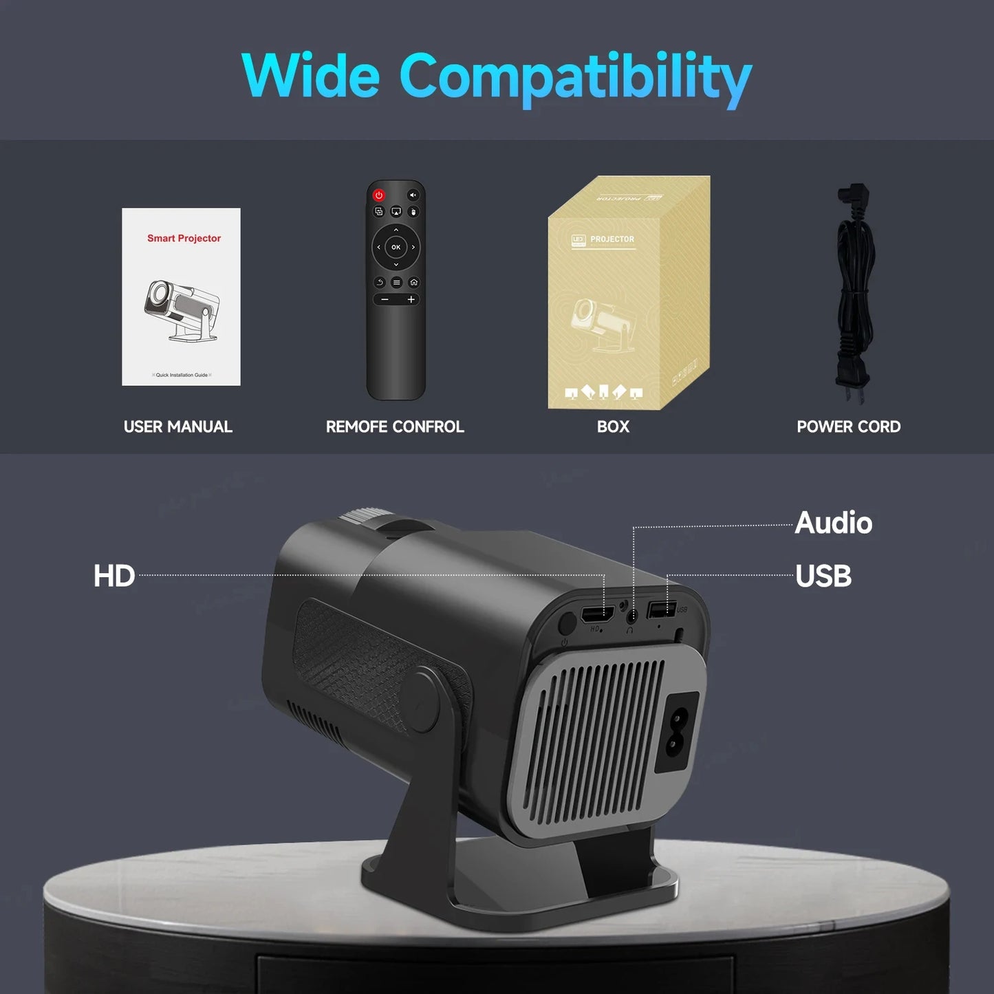 720P WiFi Projector with 180 Degree Rotation