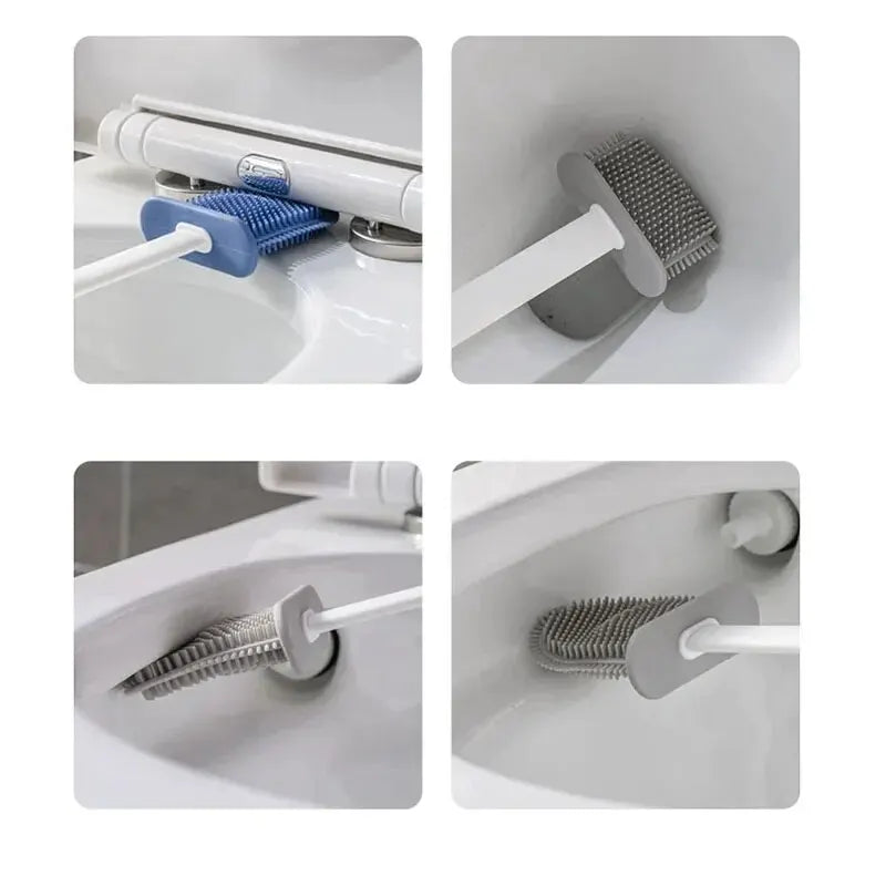 Wall Mounted Toilet Brush Holder with Long Handle Silicone Waterproof Quick Dry