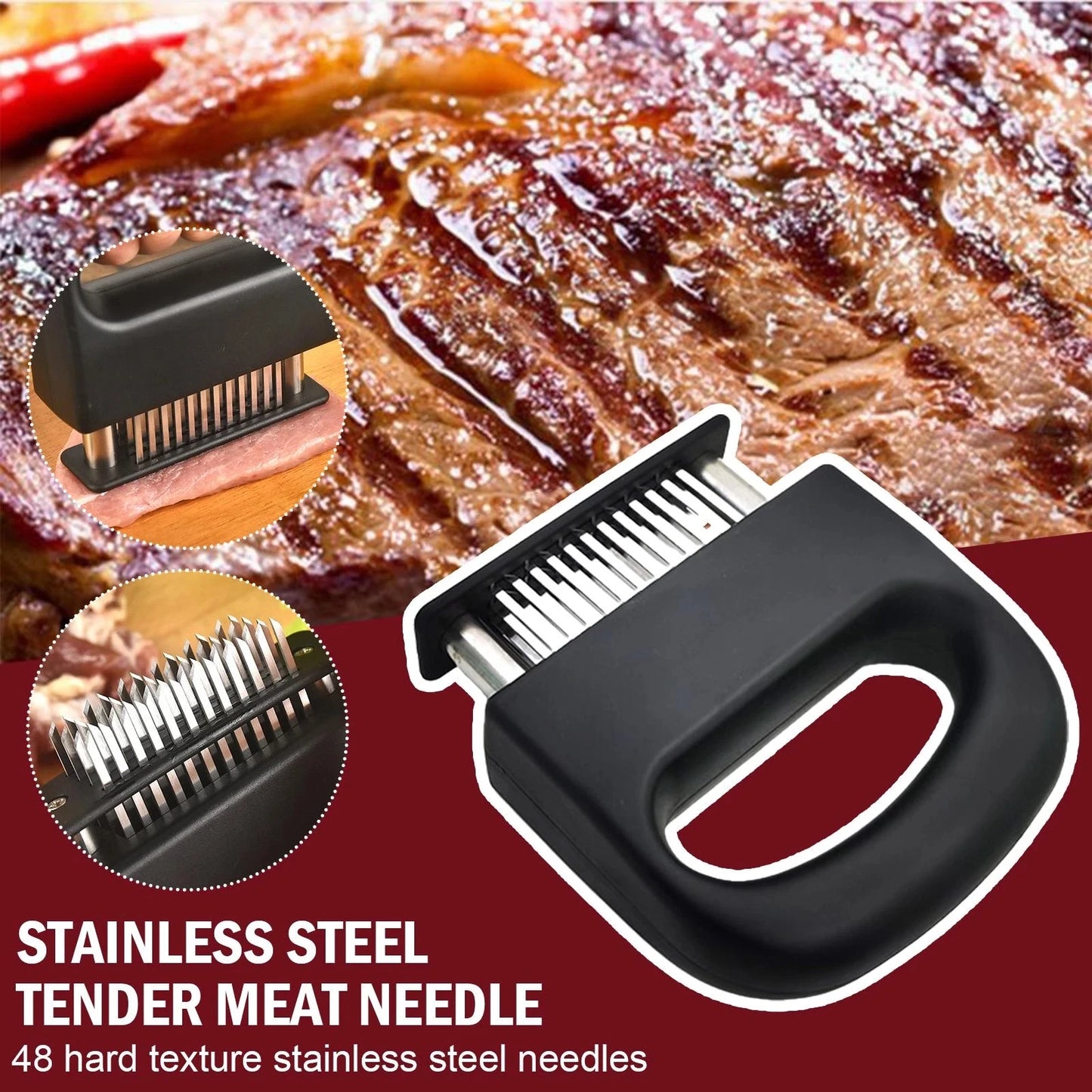 48 Blade Stainless Steel Retractable Meat Tenderizer Needle