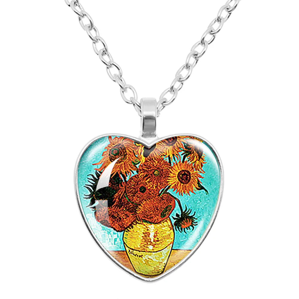 Van Gogh's Starry Sunflower Glass Necklace