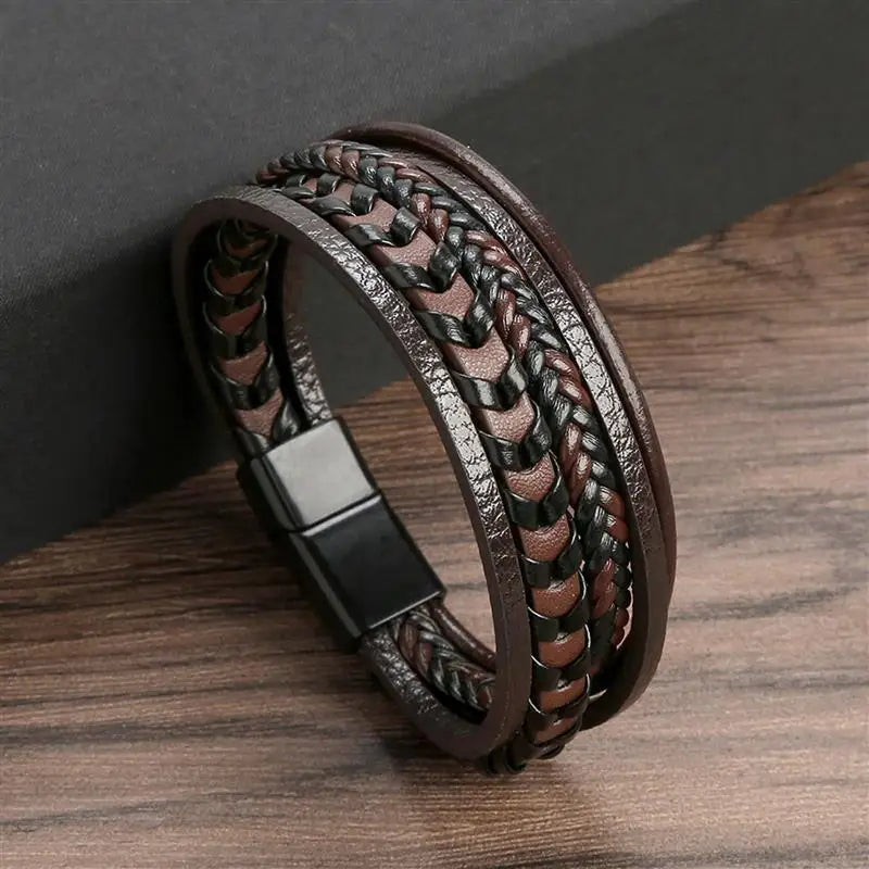 Men's Multilayer Leather Braided Rope Woven Bracelets,