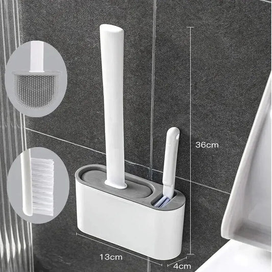 Wall Mounted Toilet Brush Holder with Long Handle Silicone Waterproof Quick Dry