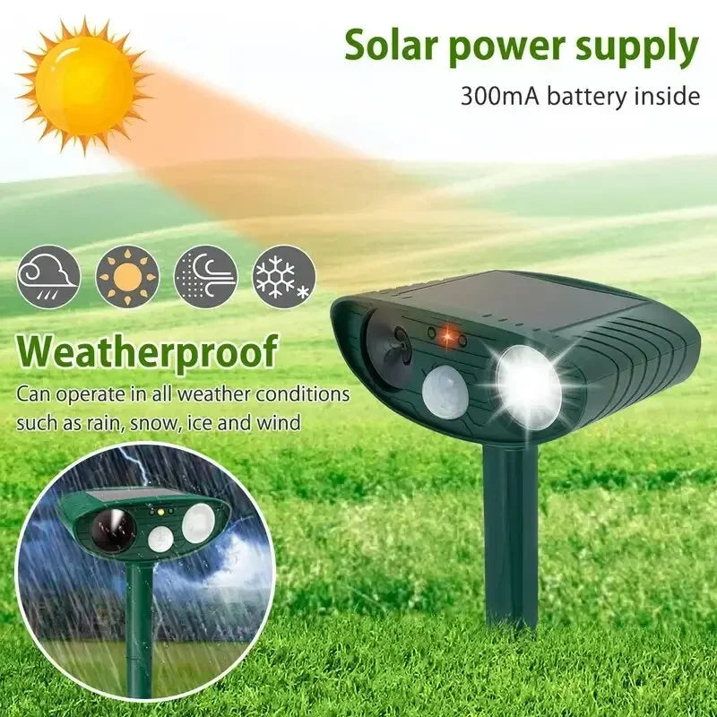 Solar Powered Rechargeable Waterproof Ultrasonic Dog Cat Repeller