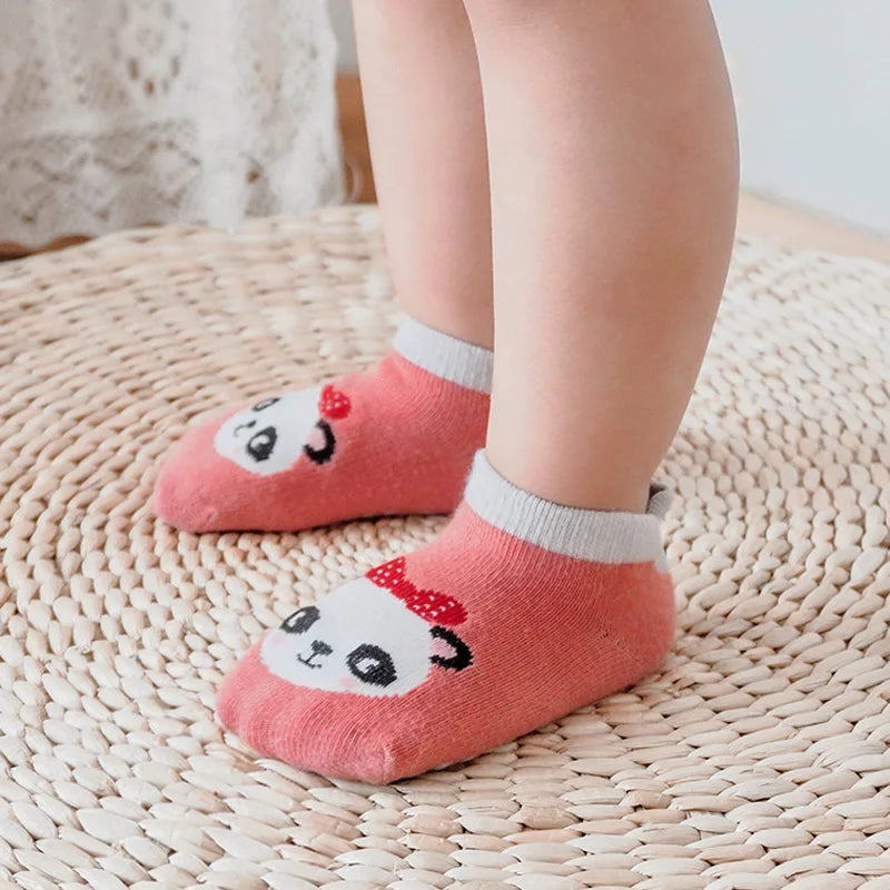 6 Pairs Cartoon Animal Pattern Anti-Slip Cotton Socks for Kids