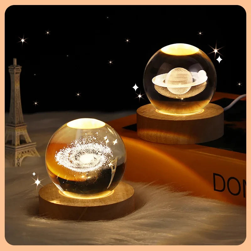 3D Crystal Ball Moon Planet Galaxy USB LED Lamp