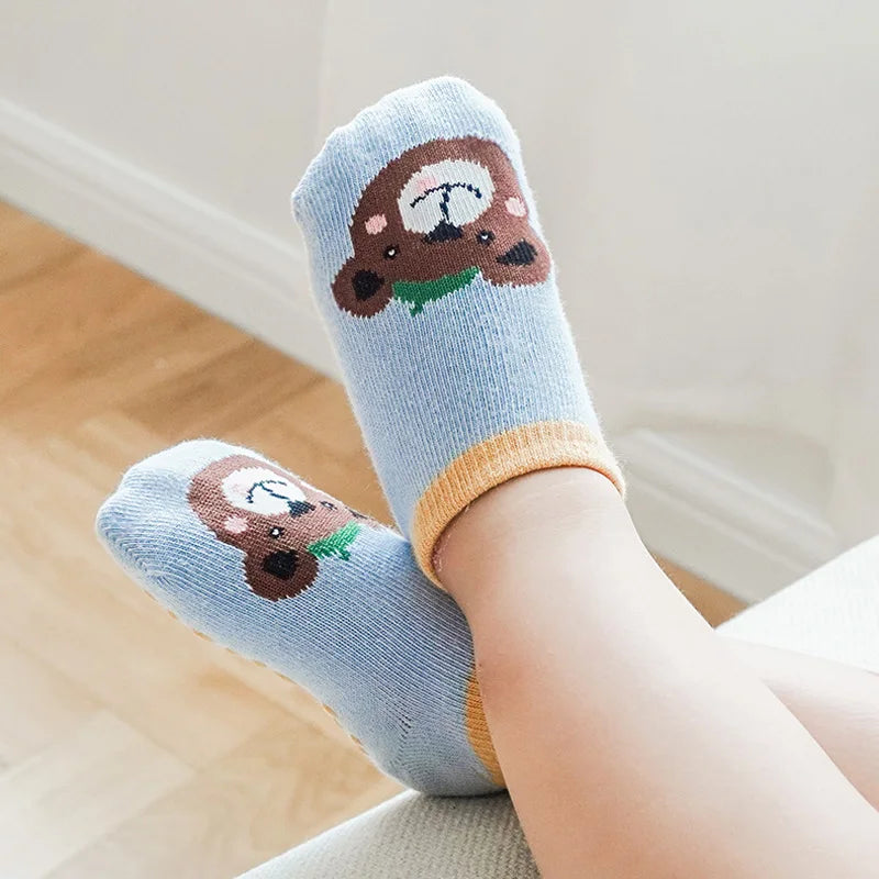 6 Pairs Cartoon Animal Pattern Anti-Slip Cotton Socks for Kids