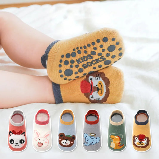 6 Pairs Cartoon Animal Pattern Anti-Slip Cotton Socks for Kids