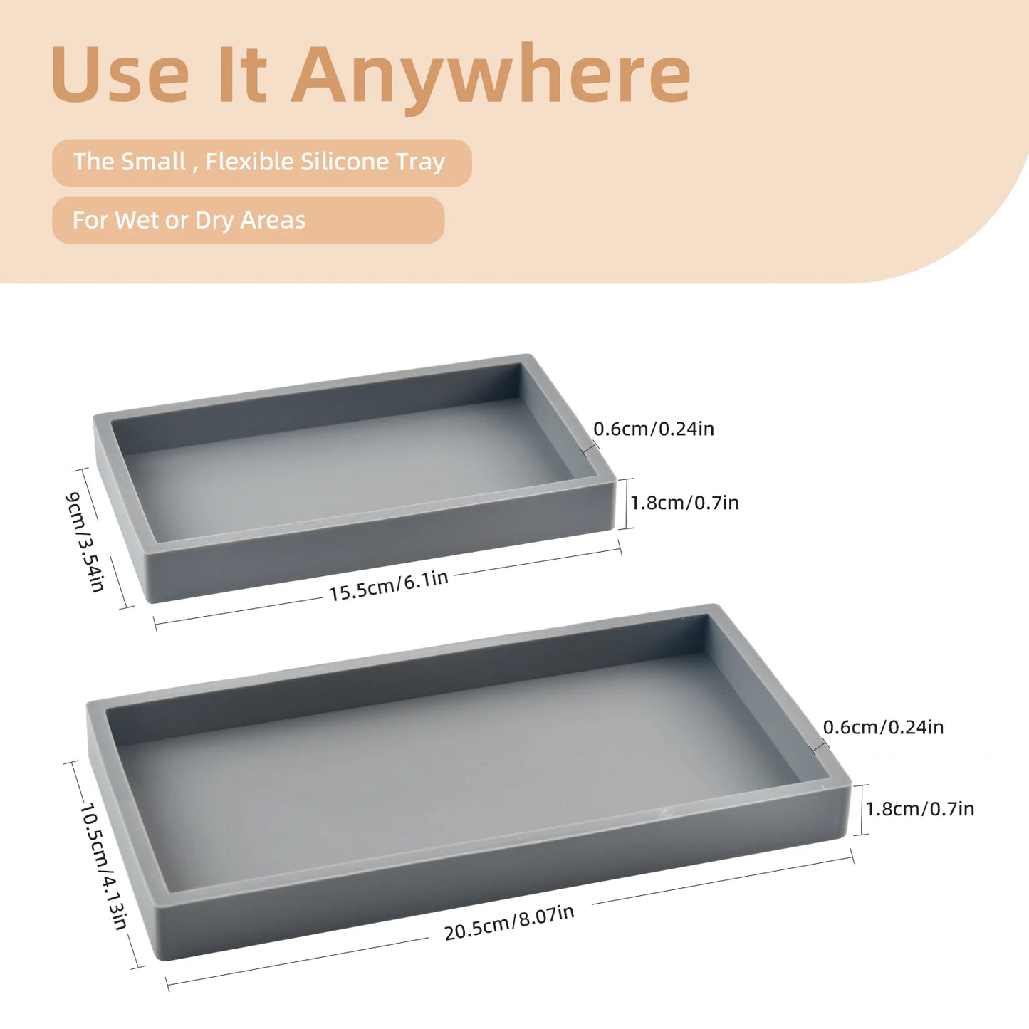 Silicone tray for bathroom tables,