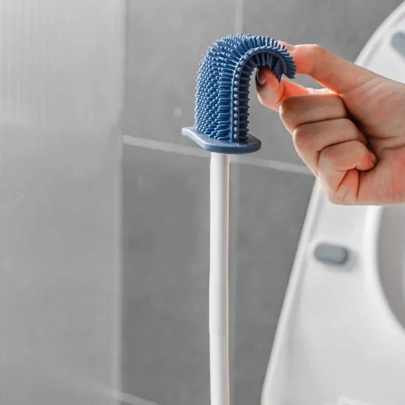 Wall Mounted Toilet Brush Holder with Long Handle Silicone Waterproof Quick Dry