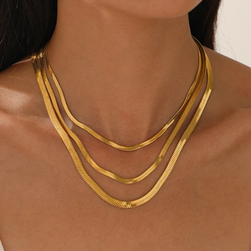 Gold Tone Stainless Steel Snake Chain Necklace