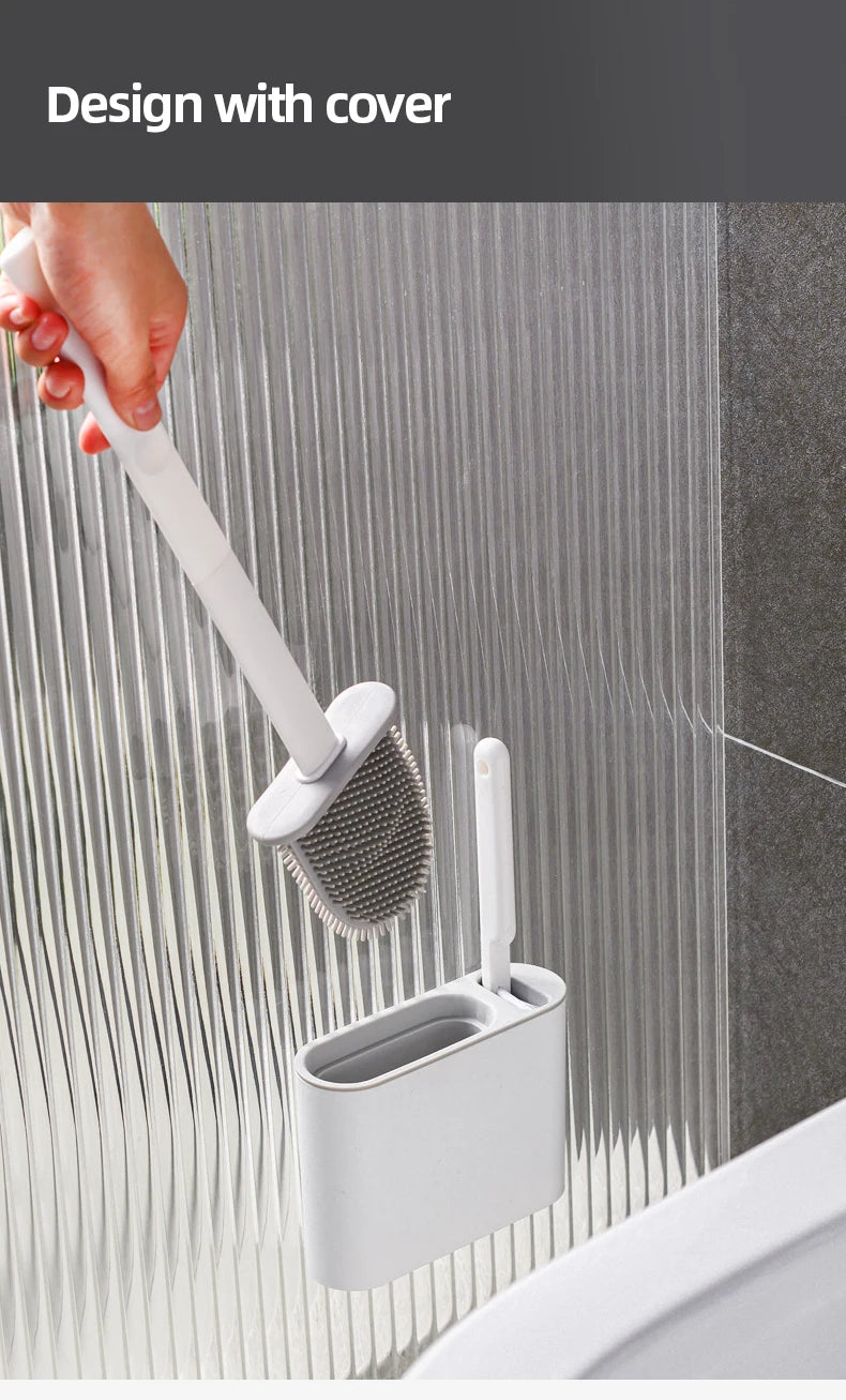 Wall Mounted Toilet Brush Holder with Long Handle Silicone Waterproof Quick Dry