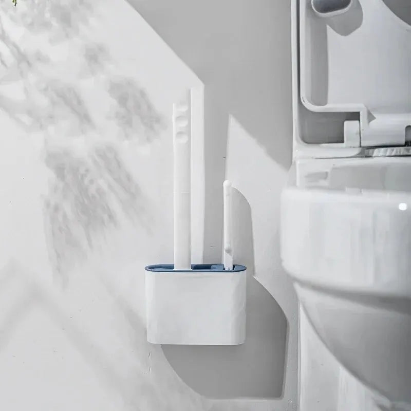 Wall Mounted Toilet Brush Holder with Long Handle Silicone Waterproof Quick Dry