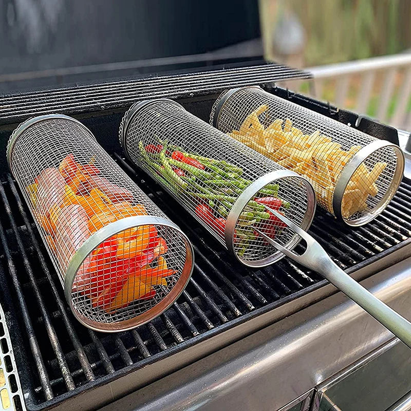 Stainless Steel Rotating Grill Basket,