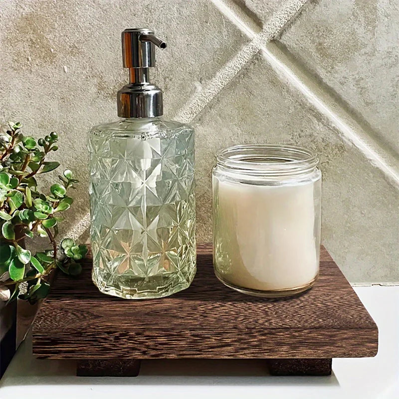 Wooden bathroom tray, hand soap holder, scented candle holder