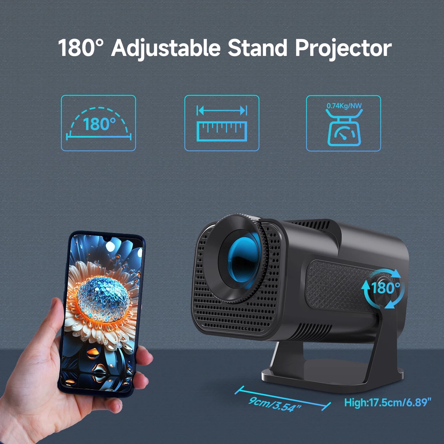 720P WiFi Projector with 180 Degree Rotation