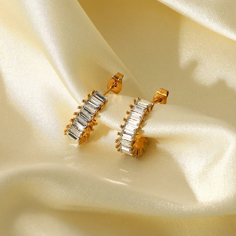 Gold tone zircon metal earrings