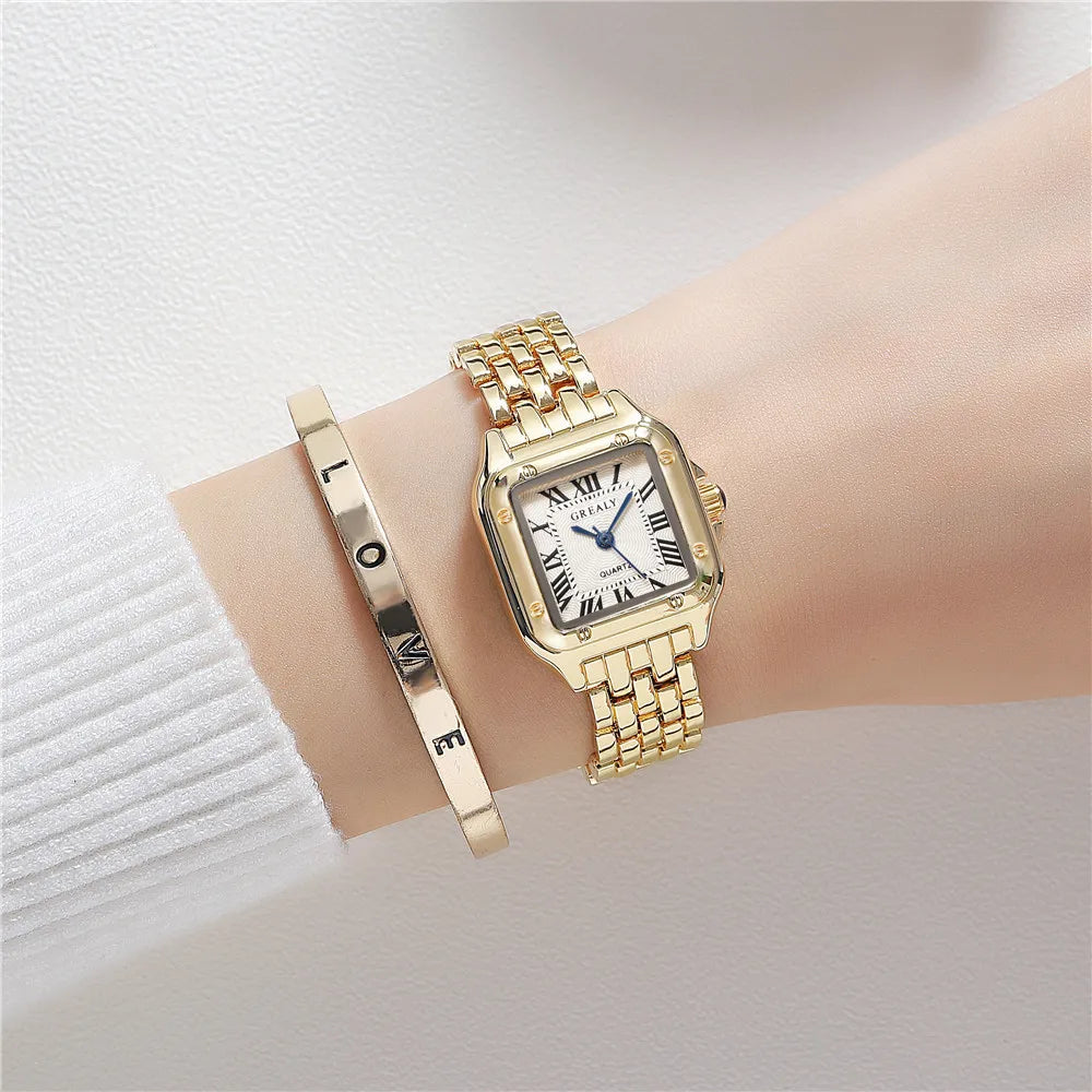 Women's Square Watch with Gold Alloy Strap