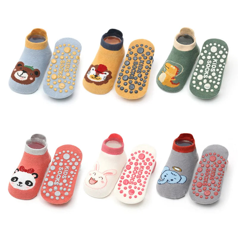 6 Pairs Cartoon Animal Pattern Anti-Slip Cotton Socks for Kids