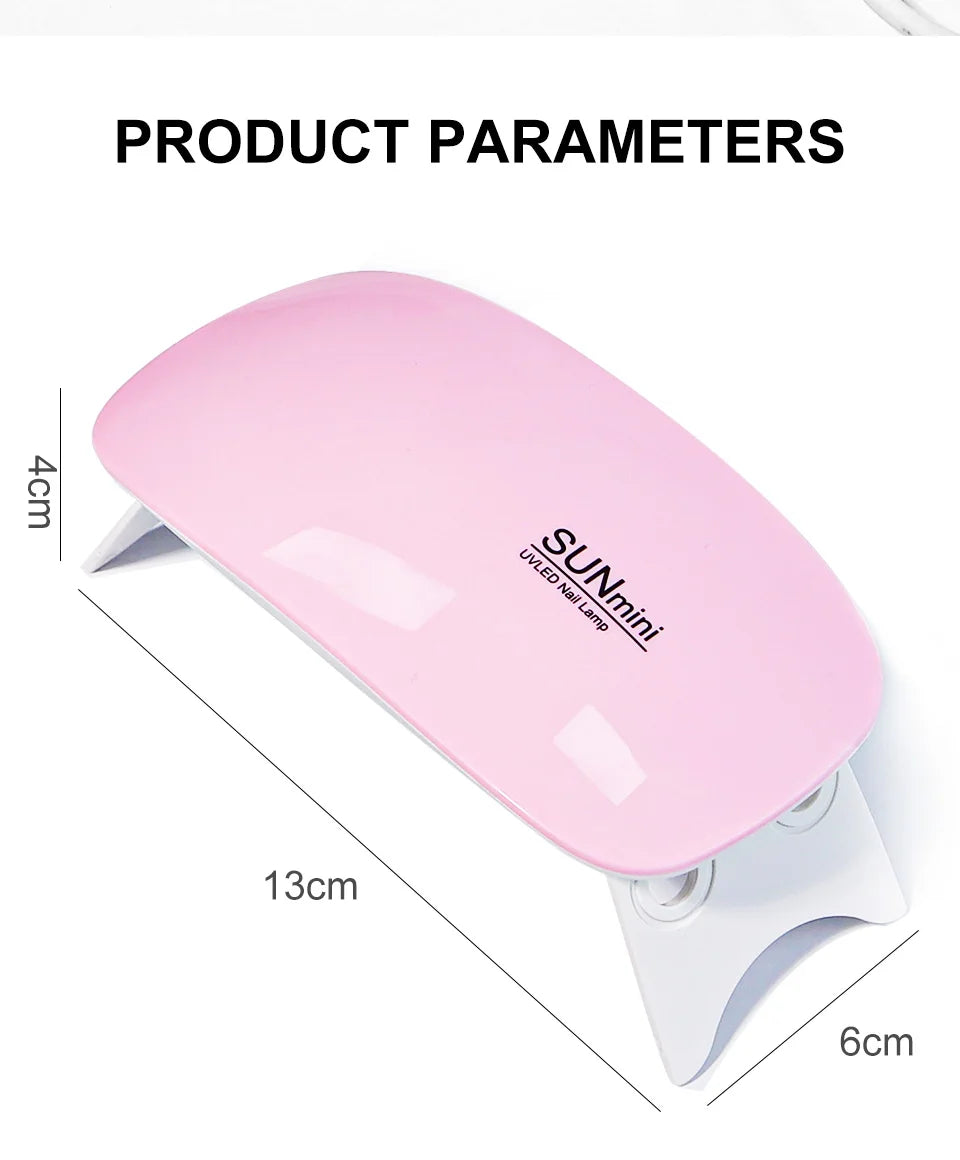 6W Portable Mini Nail Dryer with 6 UV LED Lights and USB Cable