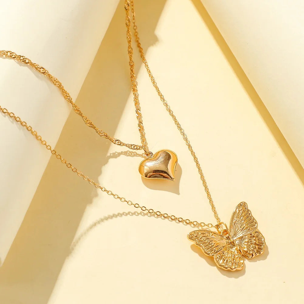 Women's Stainless Steel Butterfly Necklace Gold Tone