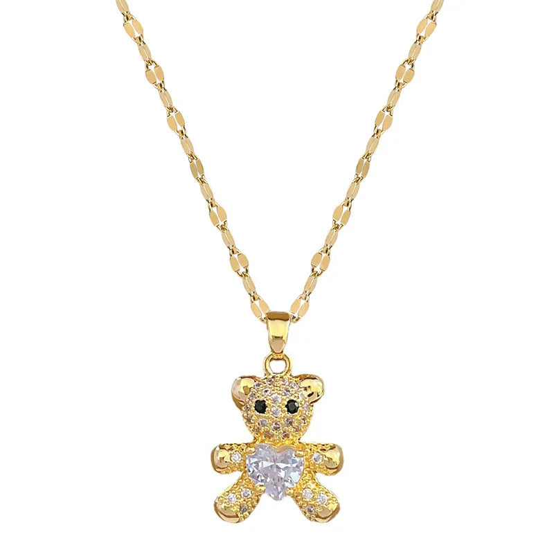 Cute Bear Necklace with Rhinestones