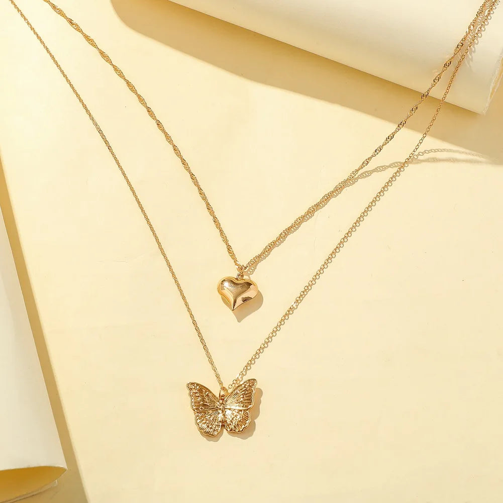 Women's Stainless Steel Butterfly Necklace Gold Tone